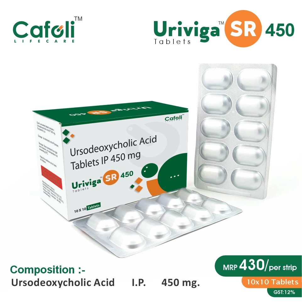 Ursodeoxycholic Acid (450mg) SR Tablet at the best price in PCD Pharma Franchise for Bile Acid and Gallstone Dissolution.